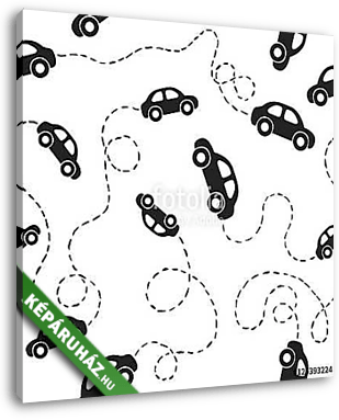 Seamless pattern - cars. Black on white - vászonkép 3D látványterv