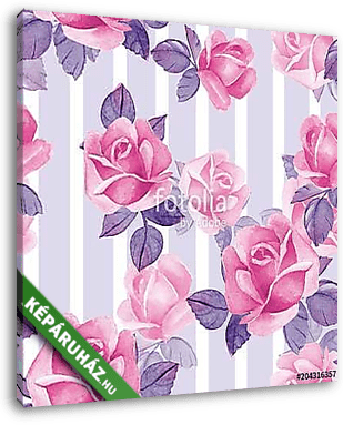 Floral seamless pattern. Watercolor background with pink roses - vászonkép 3D látványterv