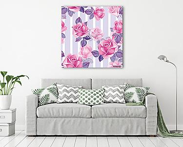 Floral seamless pattern. Watercolor background with pink roses (vászonkép) - vászonkép, falikép otthonra és irodába