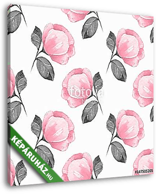 Floral seamless pattern. Watercolor background with pink flowers - vászonkép 3D látványterv