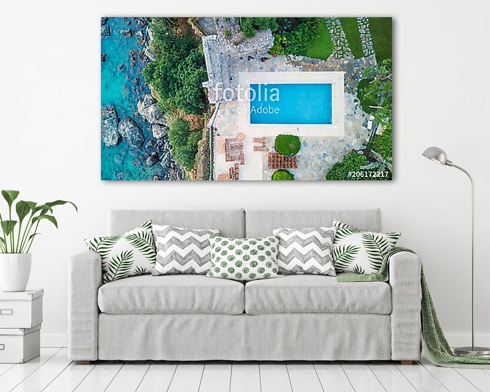 Aerial view at the pool and sea. Beautiful natural landscape at the summer time (többrészes kép) - vászonkép, falikép otthonra és irodába