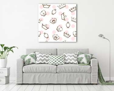 Koronák rózsaszín pöttyökkel tapétaminta (vászonkép) - vászonkép, falikép otthonra és irodába