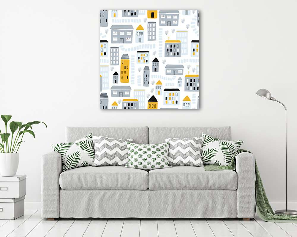 A város házai (keretezett kép) - vászonkép, falikép otthonra és irodába