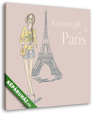Paris Fashion lány az Eiffel-torony közelében - vászonkép 3D látványterv