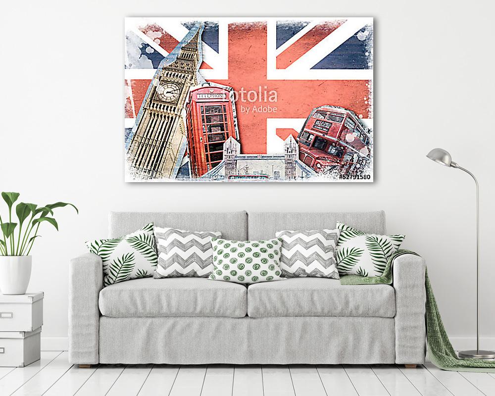 Collage Londres Union Jack évjárat (bögre) - vászonkép, falikép otthonra és irodába