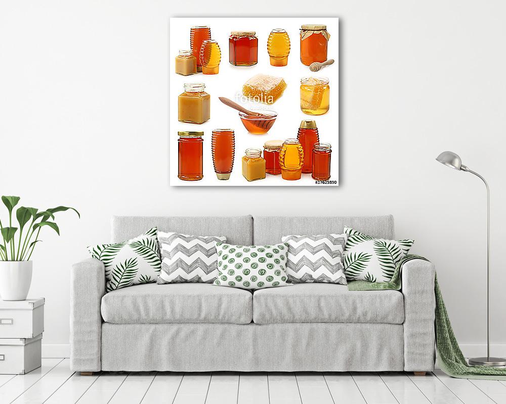 Méz kollekció elszigetelt fehér háttérrel (vászonkép) - vászonkép, falikép otthonra és irodába