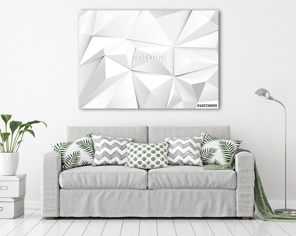 Absztrakt geometriai fehér hang sokszög és háromszög háttérrel (vászonkép) - vászonkép, falikép otthonra és irodába