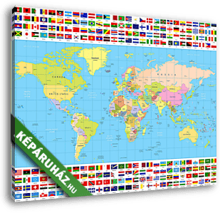 Színes világtérkép és minden világzenei gyűjtemény - vászonkép 3D látványterv