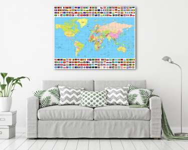 Színes világtérkép és minden világzenei gyűjtemény (vászonkép) - vászonkép, falikép otthonra és irodába
