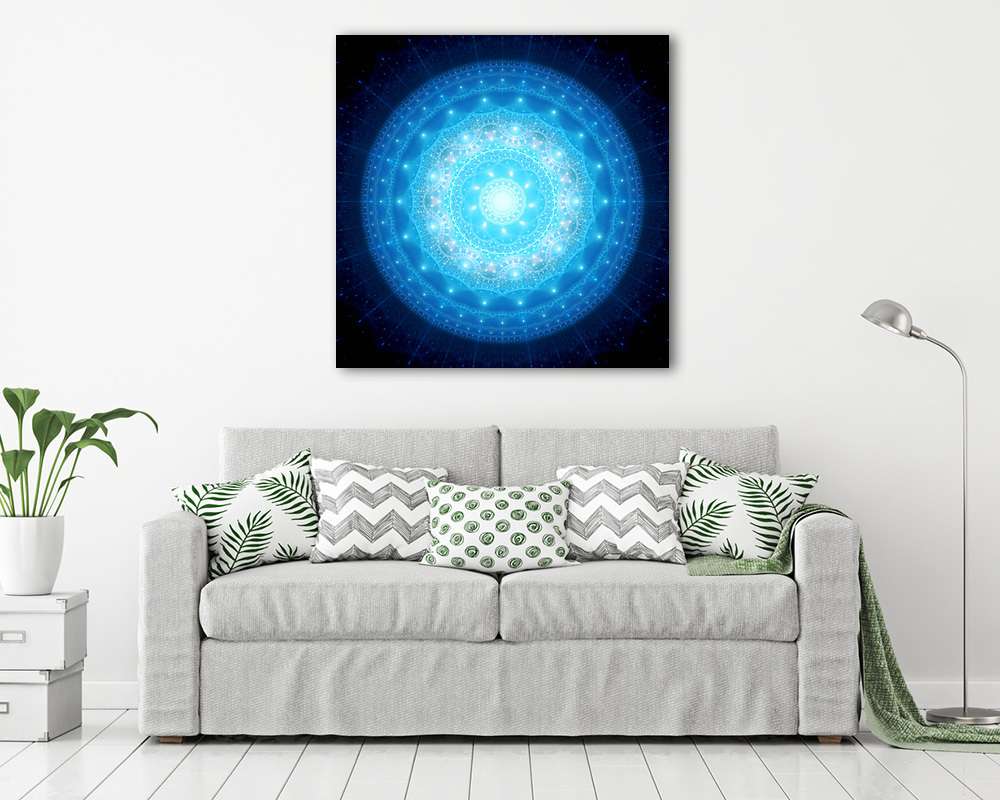 Blue glowing mandala in space (többrészes kép) - vászonkép, falikép otthonra és irodába