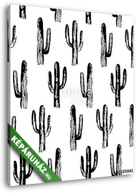 Black and white cactus. Sketch pattern. Botanical background - vászonkép 3D látványterv