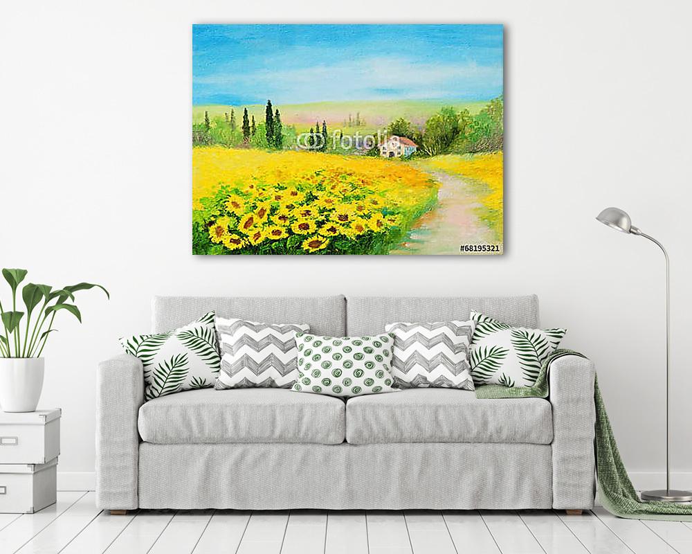 Napraforgók az út mellett (olajfestmény reprodukció) (fotótapéta) - vászonkép, falikép otthonra és irodába