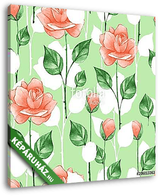 Floral seamless pattern. Watercolor background with roses 5 - vászonkép 3D látványterv