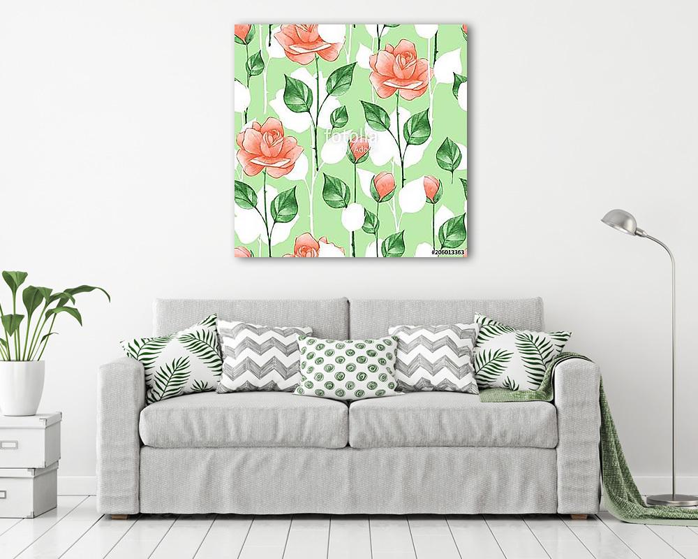 Floral seamless pattern. Watercolor background with roses 5 (többrészes kép) - vászonkép, falikép otthonra és irodába