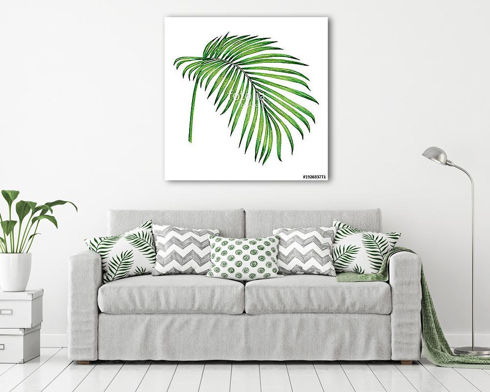 Watercolor painting coconut,palm leaf,green leave isolated on wh - vászonkép, falikép vásárlás Watercolor painting coconut,palm leaf,green leave isolated on wh (vászonkép) - vászonkép, falikép otthonra és irodába