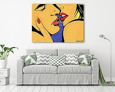 pop art couple amour, baiser,sensualité,gros plan (vászonkép) - vászonkép, falikép otthonra és irodába