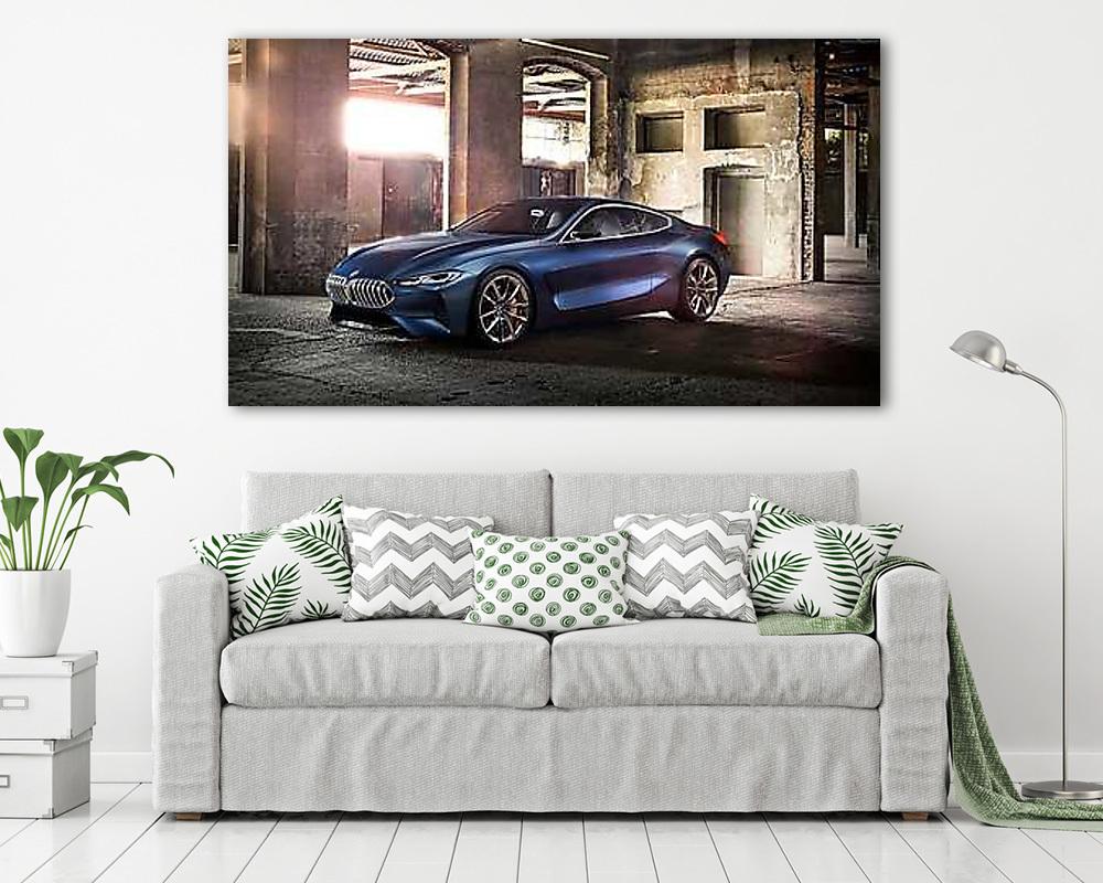 BMW 8 Gran Coupe - blue in garage (vászonkép) - vászonkép, falikép otthonra és irodába