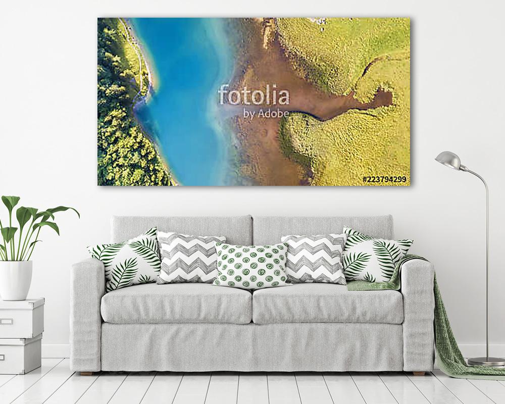 Aerial view at the lake and field. Beautiful natural landscape from air in the Switzerland. Landscape from drone (vászonkép) - vászonkép, falikép otthonra és irodába