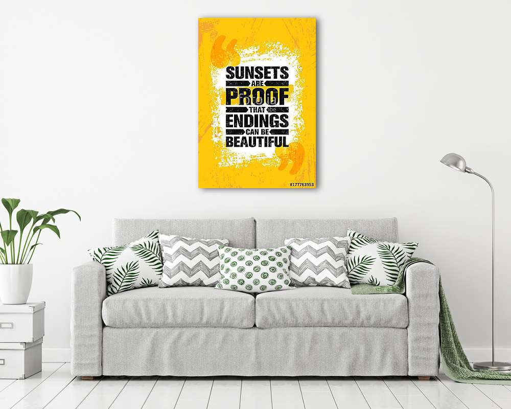 Sunsets Are Proof That Endings Can Be Beautiful. Inspiring Creative Motivation Quote Poster Template. Vector Typography (bögre) - vászonkép, falikép otthonra és irodába