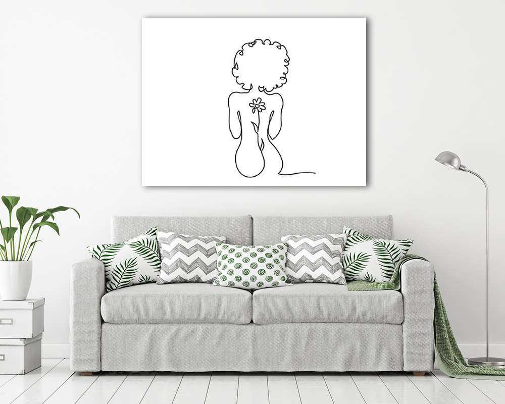 Ülő női alak virággal (vonalrajz, line art) (vászonkép) - vászonkép, falikép otthonra és irodába