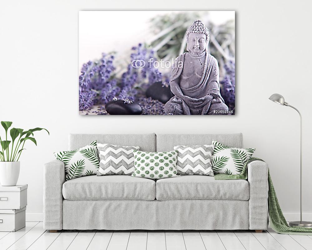 Buddha és levendula masszázs kövekkel - vászonkép, falikép vásárlás Buddha és levendula masszázs kövekkel (vászonkép) - vászonkép, falikép otthonra és irodába