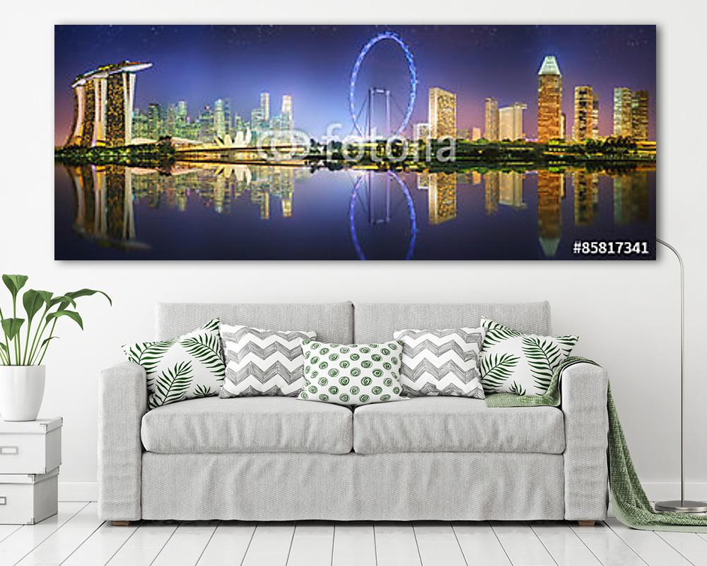 Szingapúr Skyline és kilátás Marina Bayre (többrészes kép) - vászonkép, falikép otthonra és irodába