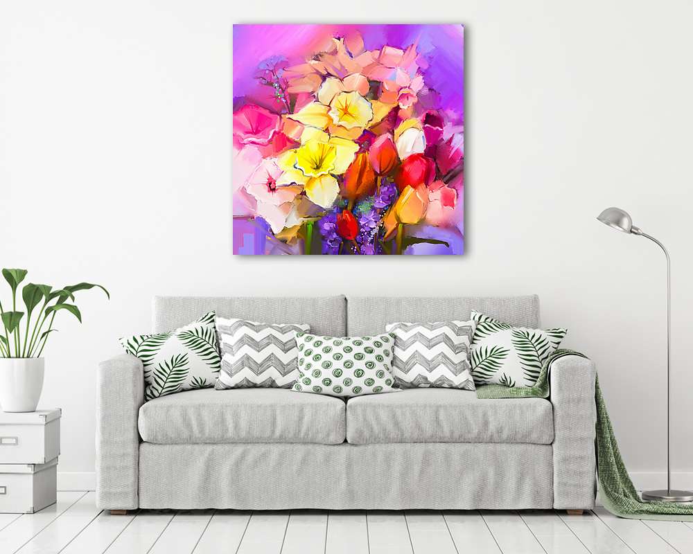 Színes virágcsokor (festmény) - vászonkép, falikép vásárlás Színes virágcsokor (festmény) (többrészes kép) - vászonkép, falikép otthonra és irodába