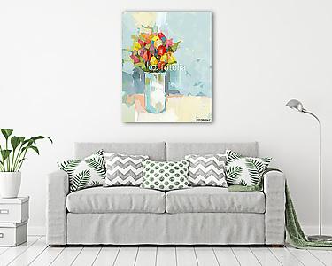 Színes absztrakt virágcsokor (olajfestmény reprodukció) (vászonkép) - vászonkép, falikép otthonra és irodába