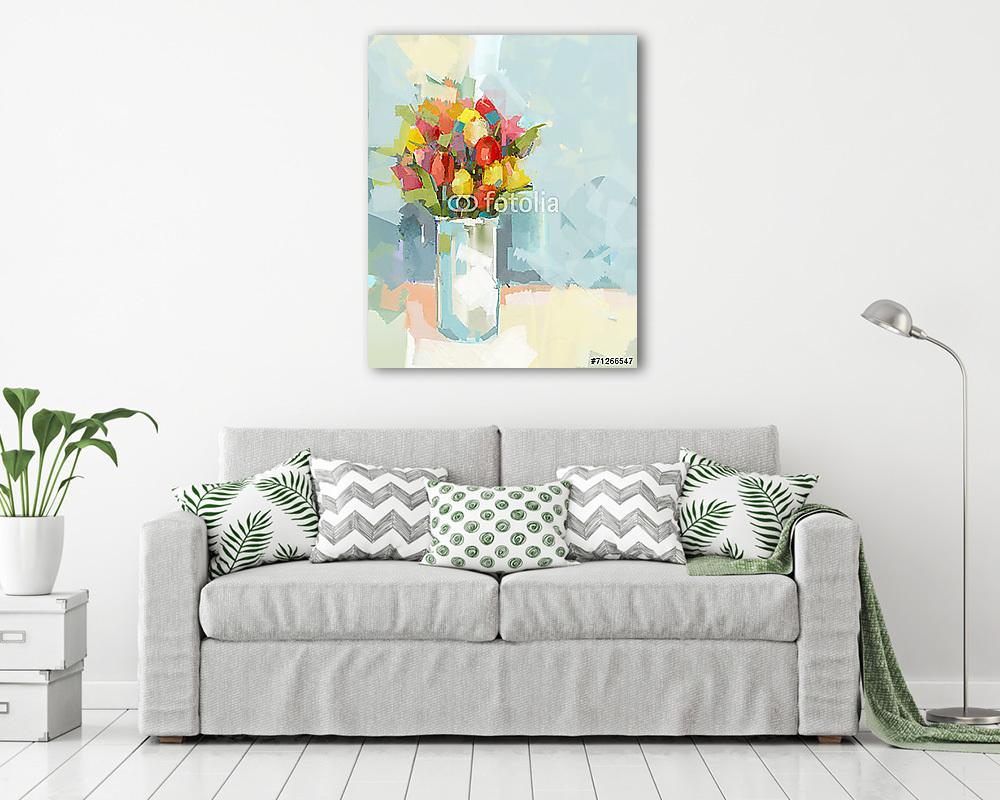 Színes absztrakt virágcsokor (olajfestmény reprodukció) - vászonkép, falikép vásárlás Színes absztrakt virágcsokor (olajfestmény reprodukció) (fotótapéta) - vászonkép, falikép otthonra és irodába