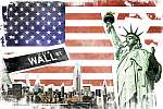 New York City vintage kollázs, amerikai zászló háttér (id: 10301) falikép keretezve