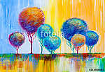 Absztrakt színes művészi fák (olajfestmény reprodukció) vászonkép, poszter vagy falikép