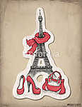 Divat illusztráció. Eiffel-torony, cipők és kézitáska vászonkép, poszter vagy falikép
