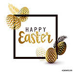 Húsvét Keret design arany betűkkel és arany húsvéti tojással pat vászonkép, poszter vagy falikép