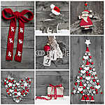 Karácsonyi díszítés vörös, fehér és szürke fa esetén vászonkép, poszter vagy falikép