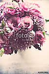 Bouquet of pink flowers closeup, eustoma and chrysanthemum vászonkép, poszter vagy falikép