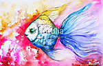 Colorful fish watercolor painted. vászonkép, poszter vagy falikép