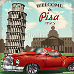 Welcome to Pisa retro poster. vászonkép, poszter vagy falikép