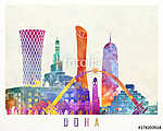 Doha landmarks watercolor poster vászonkép, poszter vagy falikép