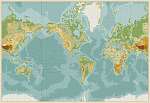 Amerika központú fizikai világtérkép. Vintage szín. Nincs szöveg vászonkép, poszter vagy falikép