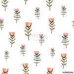 Watercolor seamless pattern with little red flowers on a white b vászonkép, poszter vagy falikép