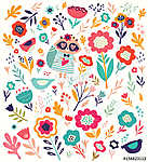 Pattern with cute raccoon and flowers vászonkép, poszter vagy falikép