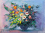 Tavaszi absztrakt virágok vázában(olajfestmény reprodukció) vászonkép, poszter vagy falikép