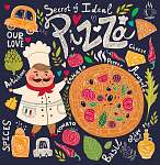 Pizza design menü szakácsnővel vászonkép, poszter vagy falikép