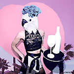 Contemporary art collage. Tropical parrot waitress. Concept my unicorn life vászonkép, poszter vagy falikép