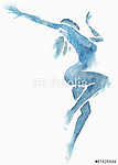 Meztelen modern táncos kék akvarell fehér színben vászonkép, poszter vagy falikép