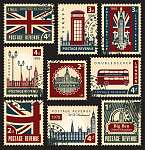 bélyegek készlete az Egyesült Királyság és London látnivalóival vászonkép, poszter vagy falikép
