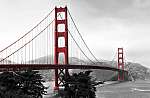 Golden Gate Bridge, piros pop fekete-fehér háttéren vászonkép, poszter vagy falikép
