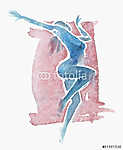 Naked Modern Dancer akvarell kék-piros vászonkép, poszter vagy falikép