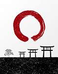 Zen kör és Japán tájkép illusztráció vászonkép, poszter vagy falikép