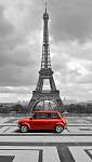 Eiffel-torony piros autóval vászonkép, poszter vagy falikép